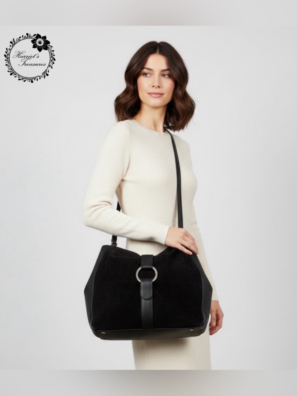 Michael Kors Black Suede Shoulder Bag with Ring Detail - Picture 5 of 6
